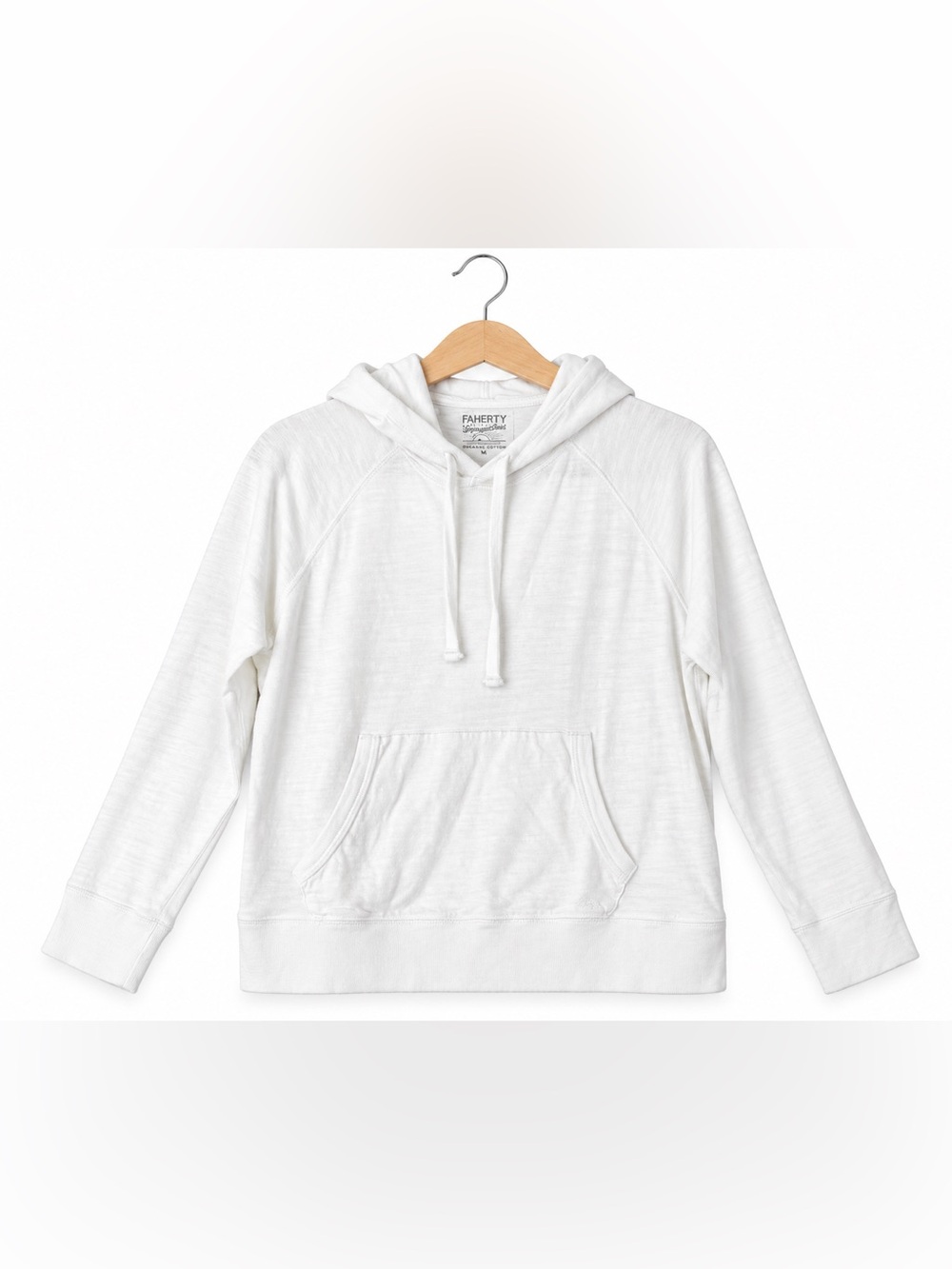 Faherty White Slub Knit Hoodie Small Lightweight Coastal Quiet Luxury Pullover